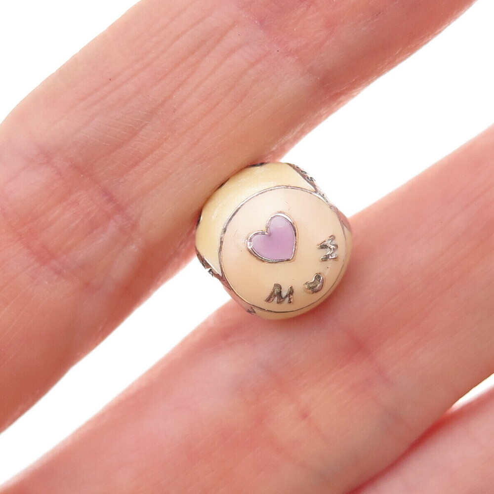 Pandora 925 Sterling Silver Enamel Love Mom Slide Bead Charm